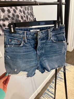 GRLFRND Light Blue Distressed Button-Fly Denim Cutoff Shorts- size 26